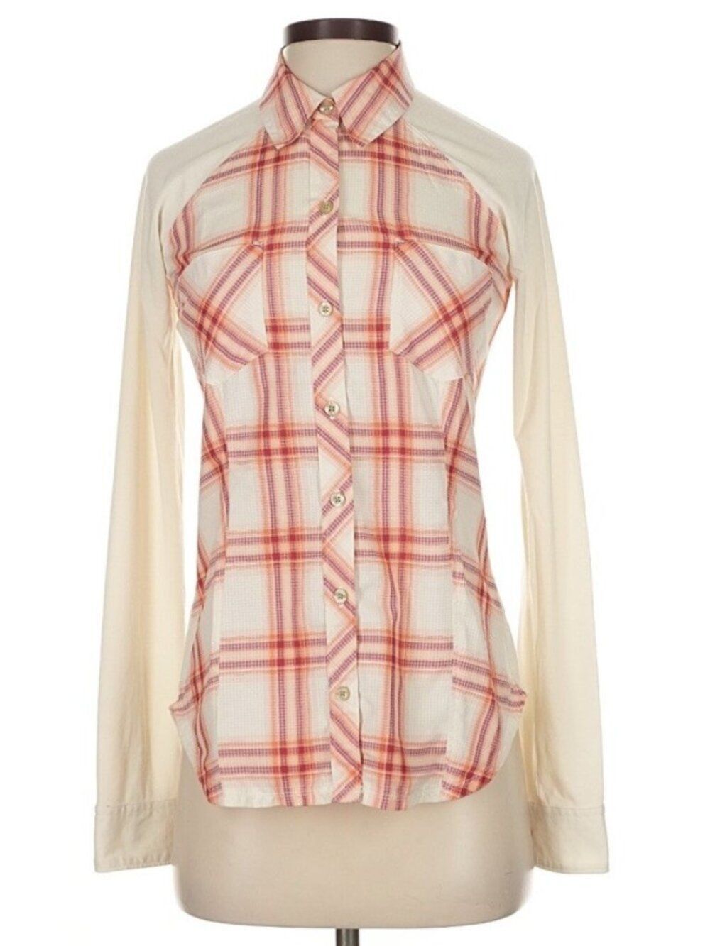Marmot Women's XS Outdoors Hiking Plaid Button Down Shirt light Weight Stretch
